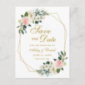 Waterverf Bloemen Roze Goud Lijst Save the Date Aankondigingskaart (Voorkant)