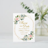 Waterverf Bloemen Roze Goud Lijst Save the Date Aankondigingskaart (Staand voorkant)
