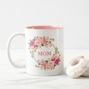 Waterverf Bloemen Roze Goud Mama Tweekleurige Koffiemok