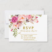 Waterverf Bloemen Roze Goud RSVP Bruiloft Kaartje (Voorkant)