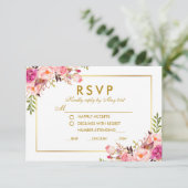 Waterverf Bloemen Roze Goud RSVP Trouwmaaltijd (Staand voorkant)