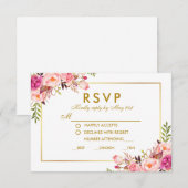 Waterverf Bloemen Roze Goud RSVP Trouwmaaltijd (Voorkant / Achterkant)