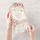 Waterverf bloemen roze gouden Confetti RSVP All In One Uitnodiging (Afscheurbaar)