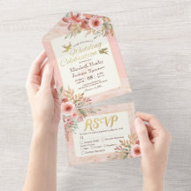 Waterverf bloemen roze gouden Confetti RSVP