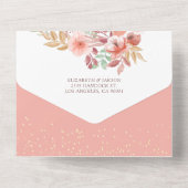 Waterverf bloemen roze gouden Confetti RSVP All In One Uitnodiging (Achterkant)