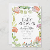 Waterverf Bloemen Roze Groen Baby shower Kaart (Voorkant)
