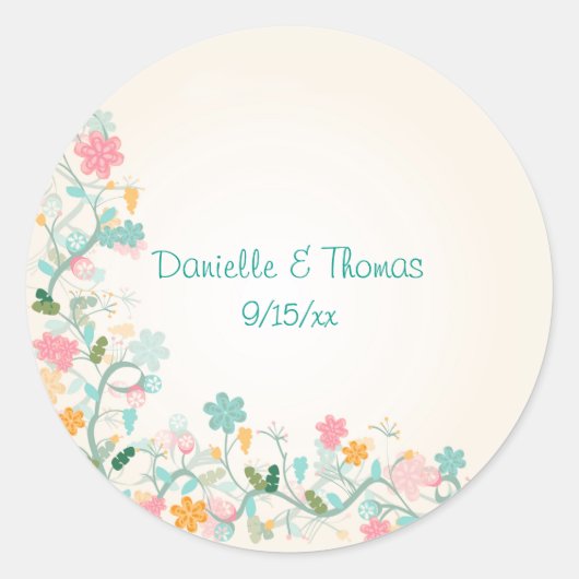 Waterverf Bloemen Roze Groen Turquoise Bruiloft Ronde Sticker (Voorkant)