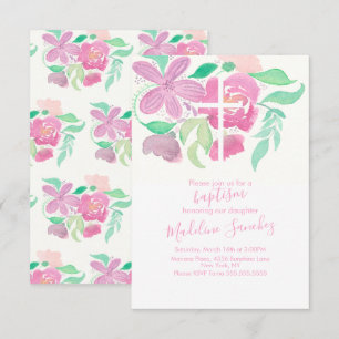 Waterverf Bloemen Roze Handgeschilderde Doop Kaart