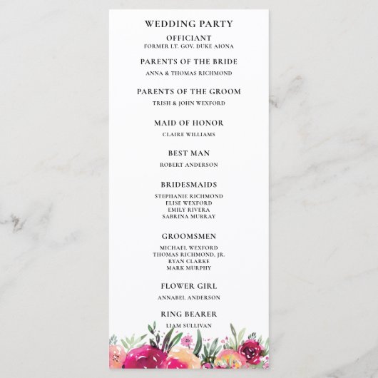 Waterverf Bloemen Roze Huwelijksceremonie Programm Programmakaart (Achterkant)