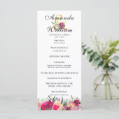 Waterverf Bloemen Roze Huwelijksceremonie Programm Programmakaart (Staand voorkant)