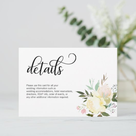 Waterverf Bloemen Roze Ivoor Bruiloft DETAILS Informatiekaartje (Staand voorkant)
