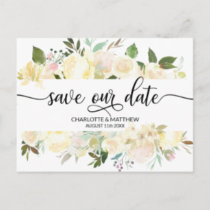 Waterverf Bloemen Roze Ivoor Bruiloft SAVE OUR DAT Aankondigingskaart