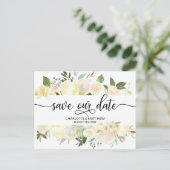 Waterverf Bloemen Roze Ivoor Bruiloft SAVE OUR DAT Aankondigingskaart (Staand voorkant)