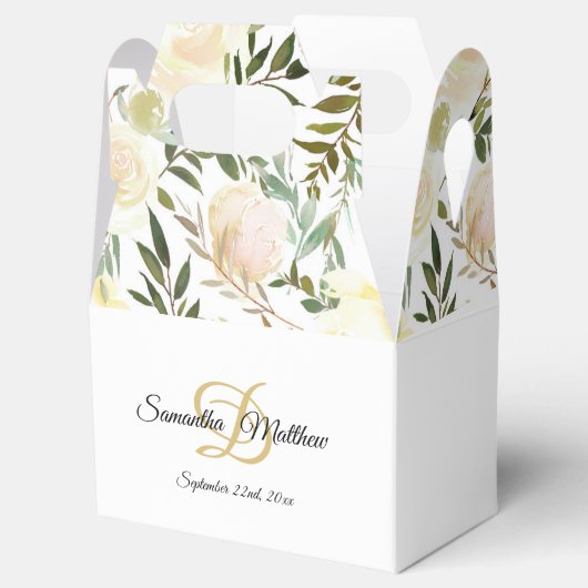 Waterverf Bloemen Roze Ivoor Monogram Bruiloft Bedankdoosjes (Geopend)