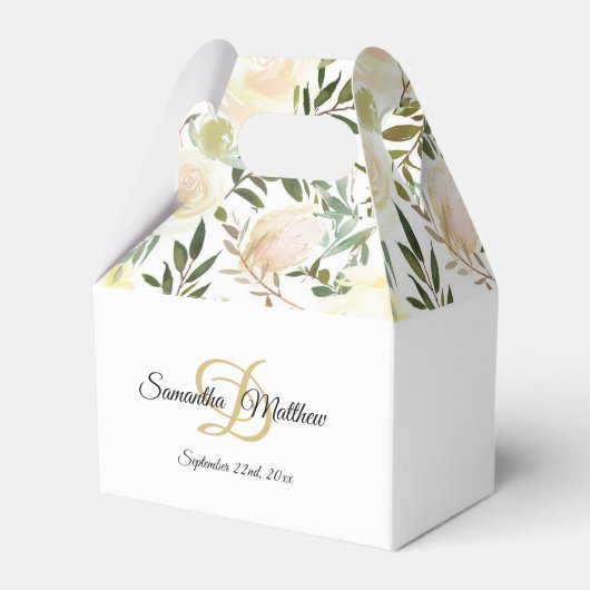 Waterverf Bloemen Roze Ivoor Monogram Bruiloft Bedankdoosjes (Voorkant Zijde)