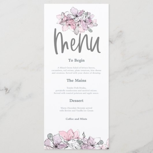Waterverf Bloemen Roze Lila Script bruiloft Menu (Voorkant)