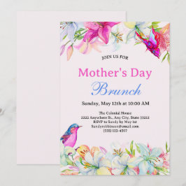  Waterverf Bloemen Roze Moederdag Brunch Kaart