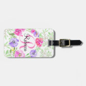 Waterverf Bloemen Roze Monogram Bagagelabel (Voorkant horizontaal)