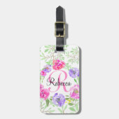 Waterverf Bloemen Roze Monogram Bagagelabel (Voorkant verticaal)