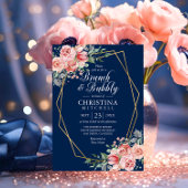 Waterverf Bloemen Roze Navy Blue Brunch Bubbly Kaart