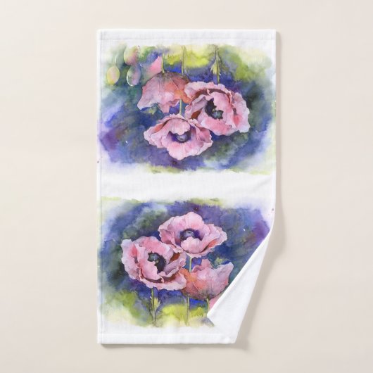 Waterverf bloemen roze papaver bad handdoek (Handdoek)