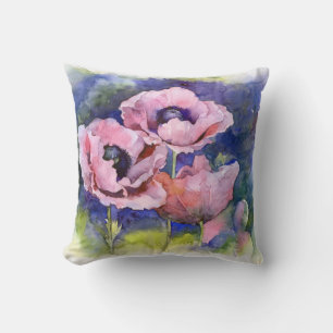 Waterverf bloemen roze papaver kussen