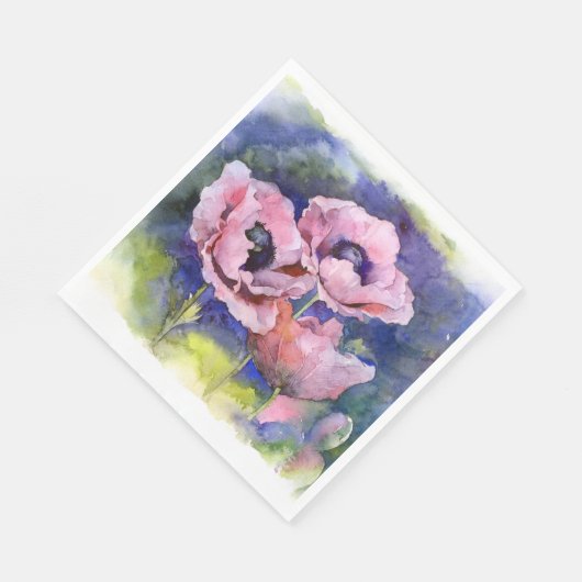 Waterverf bloemen roze papaver servet (Hoek)