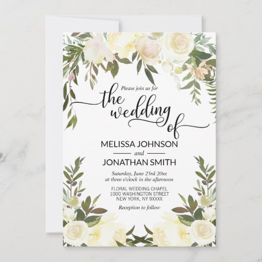 Waterverf Bloemen Roze Perzik Ivoor Goud Bruiloft Kaart (Voorkant)