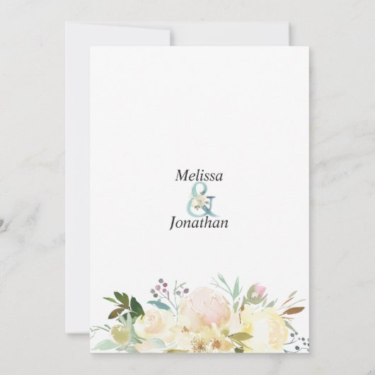 Waterverf Bloemen Roze Perzik Ivoor Goud Bruiloft Kaart (Achterkant)