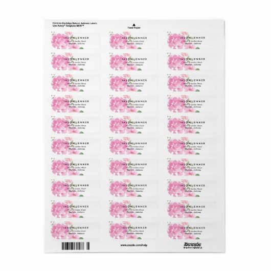 Waterverf Bloemen Roze Pioenen Bruiloft Chic Etiket (Full Sheet)