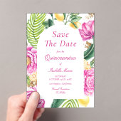 Waterverf Bloemen Roze pioenen Tulpen Quinceañera Acryl Uitnodigingen (Insitu (Draagbaar))