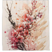 Waterverf Bloemen Roze Rood Bloemmotief Kersenbloe Douchegordijn (Voorkant)