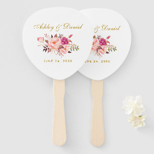 Waterverf Bloemen Roze Rose Blush Bruiloft Handwaaier