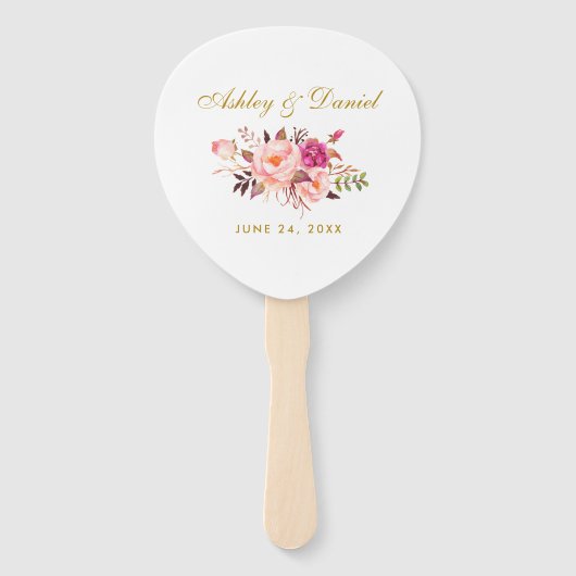 Waterverf Bloemen Roze Rose Blush Bruiloft Handwaaier (Achterkant)