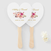 Waterverf Bloemen Roze Rose Blush Huwelijk Hart Handwaaier (Voorkant en achterkant)