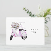 Waterverf Bloemen Roze Scooter Custom Gepersonalis Bedankkaart (Staand voorkant)