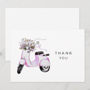 Waterverf Bloemen Roze Scooter Custom Gepersonalis Bedankkaart