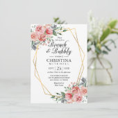 Waterverf Bloemen Roze Stoffig Roos Brunch Bubbly Kaart (Staand voorkant)