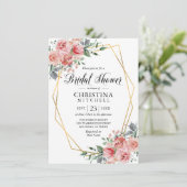 Waterverf Bloemen Roze Stoffig Roos Vrijgezellenfe Kaart (Staand voorkant)