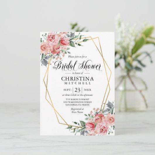 Waterverf Bloemen Roze Stoffig Roos Vrijgezellenfe Kaart (Staand voorkant)