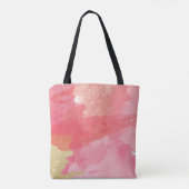 Waterverf Bloemen Roze & Strepen Monogrammed Tote Bag (Achterkant)