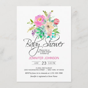 Waterverf Bloemen Roze Succulenten Baby shower Kaart