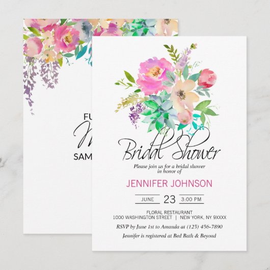 Waterverf Bloemen Roze Succulenten Vrijgezellenfee Kaart (Voorkant / Achterkant)