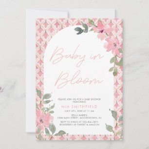 Waterverf Bloemen Roze Tegel Baby in Bloemdouche Kaart