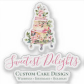 Waterverf Bloemen Roze Trouwtaart Bakkerij Logo Sticker (Voorkant)