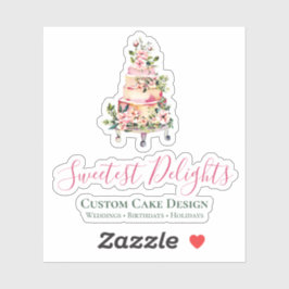 Waterverf Bloemen Roze Trouwtaart Bakkerij Logo Sticker