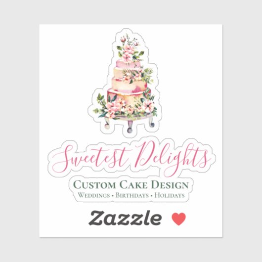 Waterverf Bloemen Roze Trouwtaart Bakkerij Logo Sticker (Vel)