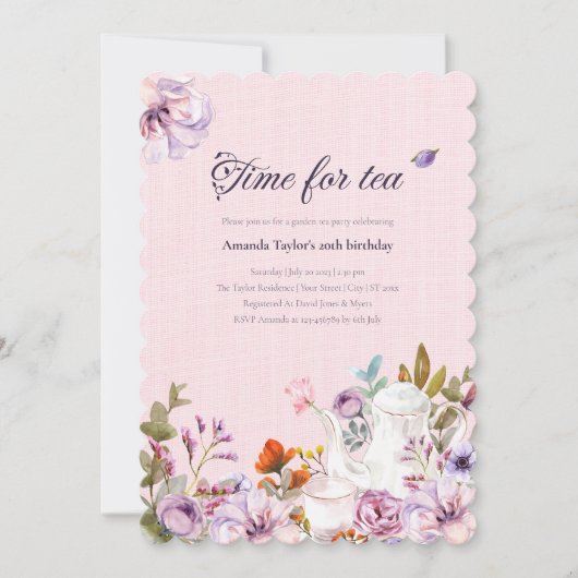 Waterverf Bloemen Roze Tuin Thee Party Verjaardag Kaart (Voorkant)