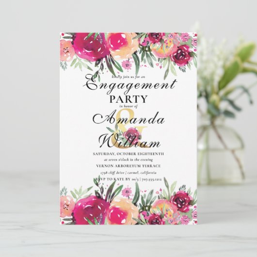 Waterverf Bloemen Roze Verlovingsfeest Kaart (Staand voorkant)