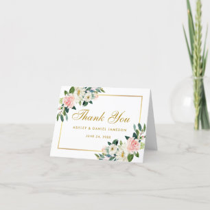 Waterverf Bloemen Roze Wit Goud Bruiloft Note Bedankkaart